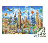 World Landmarks CollageJigsaw Puzzle City Child Educational Game Wall Decor Safe for Toddlers 1000 Pieces 52x38cm/1000pcs