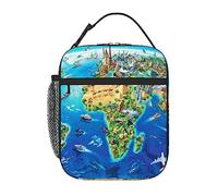 World Landmarks Map Printed Lunch Bag For Women Portable Insulated Lunch Box Reusable Lunch Tote Bags For Work Office Travel Picnic