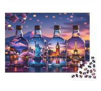 World Landmarks Puzzle for Adults 1000 Piece Recycled Bottle Art Puzzles for Elderly Impossible Hard Difficult Challenging Great Gift Idea for Women 38x26cm/1000pcs