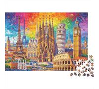World Landmarks Puzzles for Elderly 1000 Piece Recyclable Travel Collage Jigsaw Puzzles Puzzle Game Props Impossible Hard Difficult Challenging Activity 52x38cm/1000pcs