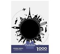 World Landmarks Silhouette Globe 1000 Piece Jigsaw Puzzle, Continental Street Poster, Screen-Free Fun, Interlocking Paper Pieces, Travel Gift for Home Décor Fans, 52x38cm/1000pcs