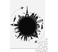 World Landmarks Silhouette Globe Travel Puzzle 1000 Pieces, Famous Building Scenic Print, Interlocking Paper Pieces for Families, Weekend Hobby, 38x26cm/1000pcs