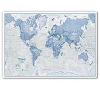 World Large Blue Wall Map Canvas