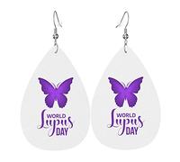 World Lupus Day Leather Earrings Dangle Hook Earrings Leather Teardrop For Women