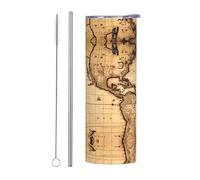 World Map 20-Ounce Stainless Steel Travel Mug with a Straight Straw Perfect for Travel and Fitness