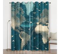 World Map 3D Print Blackout Curtains 54 Inches Long, Sailing Sailboat Eyelet Curtains, Thermal Insulated for Living Room Bedroom Window Privacy Drapes 2 Panels Home decor, Nautical Style c8G6