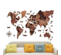 World Map 3D Wall Map Wooden State Capital Cities Decorative Wall Art for Home School Cafe Apartment Dorm