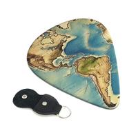 World Map 6 Pack Guitar Picks With Holder, Personalized Guitar Plectrums Non-Slip Portable Ukulele Bass Picks 0.46mm For Acoustic Guitar Lovers Gifts
