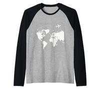 World Map Airplane Travel Wanderlust Explorer Art Design Raglan Baseball Tee