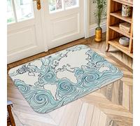 World Map Area Rug, Contemporary Minimalistic Waves Curves None Turquoise Non-Slip Indoor Doormat Accents Rug Non Shedding Bathroom Doorway Entryway Bedside Decor 2' X 3'