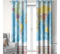 World Map Blackout Curtain, Map of The World with National Educational Fabric Window Curtains, Thermal Insulated Window Drapes for Living Room Bedroom Decor 2 Panels 52 x84 Inches