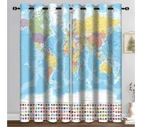 World Map Blackout Curtain, Map of The World with National Educational Fabric Window Curtains, Thermal Insulated Window Drapes for Living Room Bedroom Decor 2 Panels 52 x84 Inches
