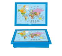 (World Map Blue) Large Wooden Soft Padded Cushioned Bean Bag Lap Dinner Laptop Food TV Tray MAP