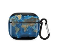 World Map Bluetooth Earbuds Case Cover Full Body Shockproof Protection Hard Case Support Wireless Charging with Keychain Personalized Gift for AirPods 3