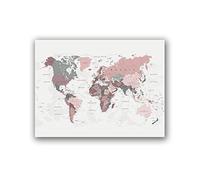 World Map Canvas Print Blush Pink & Hunter Green Map of the World Poster Dorm Decor Modern Wall Art Picture Painting Living Room Decoration 60x90cmx1 Unframed