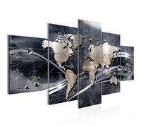 World Map Canvas Wall Art Non-woven 5 Parts Abstract Continents Gray Bedroom Living Room 106853c