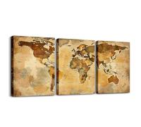 World Map Canvas Wall Art Set of 3, Map Of Various Countries Poster Prints for Boys Girls Living Room Bedroom Décor,Vintage World Map Print Wall Art Ocean Asia Europe Africa America Map Wall Decor