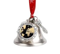 World Map Christmas Jingle Bells Decoration Silver Craft Bell with Dual Pendants for DIY Xmas Tree Wreath Decor Hanging Sleigh Bell Ornaments Wedding Winter Holiday Party Favors