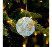 World Map Christmas Ornaments - Farmhouse Xmas Hanging Ornaments for Christmas Tree Decorations, Rustic Holiday Circular Pendant Decor and Gift Party Tags