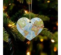World Map Christmas Ornaments - Farmhouse Xmas Hanging Ornaments for Christmas Tree Decorations, Rustic Holiday Love Pendant Decor and Gift Party Tags