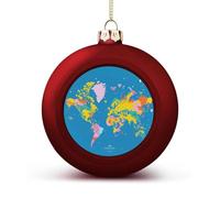 World Map Christmas Tree Ornaments 1.6 Inch Shatterproof Pc Plastic Balls with Lanyard Baubles Hanging Christmas Ball Ornaments for Xmas Tree Holiday Party Wedding Home Decorations-red
