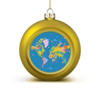 World Map Christmas Tree Ornaments 1.6 Inch Shatterproof Pc Plastic Balls with Lanyard Baubles Hanging Christmas Ball Ornaments for Xmas Tree Holiday Party Wedding Home Decorations-Golden