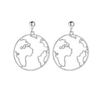 World Map Circle Hoop Earrings Gold Silver Metal Round Map Stud Earrings Gift for Traveler, Zinc, No Gemstone