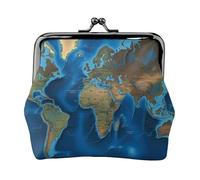 World Map Coin Purse for Women, Chic PU Leather Mini Change Pouch with Kiss Lock Clasp, Fashion Change Purse Wallets for Coins, Keys, Lipstick, and Earphones