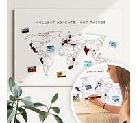 World Map Collect Moments #1 Sustainable & Handcrafted in Germany Framed Travel World Map to Colour/Pin, Travel Map Canvas Poster (Stretcher Frame, 90 x 60 cm)