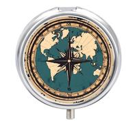 World Map Compass Sea Sailboat Pill Box 3 Compartment Small Portable Medicine Case Pill Organizer for Pocket Purse