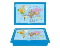 World Map Cushioned Lap Tray Bean Bag Padded Dinner Serving Cushion Laptop Holder Breakfast LapTray ( BLUE )
