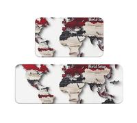 World Map Detailed Worldwide Rug Cushioned Kitchen Rugs Sets Of 2 Comfort Standing Mat For Home Decor Sink,Kitchen Mats For Floor Non Slip Washable ，Laundr 17"X47"+17"X30"