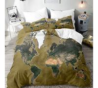 World Map Duvet Cover Set for Single Double King Bed, Morbuy 3D Printed Bedding Sets Boy Girl Bedroom Microfiber Duvet Set Quilt Case with Pillowcases (Camouflage green,180x220cm)