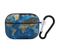 World Map Earbuds Organizer Shockproof Protective Airpods Pro Cover with Carabiner Clip Anti Fall Carrying Earphone Case Cover for Airpods Pro 2nd Generation Black