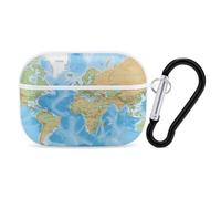 World Map Earbuds Organizer Shockproof Protective Airpods Pro Cover with Carabiner Clip Anti Fall Carrying Earphone Case Cover for Airpods Pro 2nd Generation White