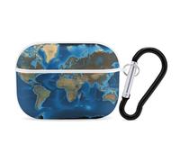 World Map Earbuds Organizer Shockproof Protective Airpods Pro Cover with Carabiner Clip Anti Fall Carrying Earphone Case Cover for Airpods Pro 2nd Generation White