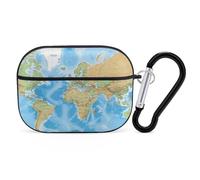 World Map Earbuds Organizer Shockproof Protective Airpods Pro Cover with Carabiner Clip Anti Fall Carrying Earphone Case Cover for Airpods Pro 2nd Generation Black