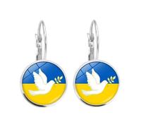 World Map Earrings - Ukrainian Earrings Exquisite Small Earrings Peace Dove Glass Pendant Earrings, Antique Map Traveler Earrings Country Flag Hip Hop Drop Fashion Jewelry For Ladies,Ukrainian,As