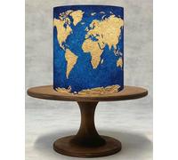 World Map Edible Cake Wrap Around - Gold Blue Travel Cake Topper A4 Icing Sheet Decoration for Birthday, Wedding & Travel Theme Cakes!120 (Icing Sheet)
