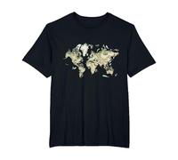 World Map Educational Animals Earth Geography Art T-Shirt, Men's Big and Tall, Black, 2X Tall