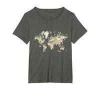 World Map Educational Animals Earth Geography Art T-Shirt, Women's Plus, Asphalt Grey, 2X