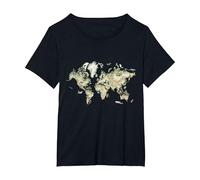 World Map Educational Animals Earth Geography Art T-Shirt, Women's Plus, Black, 2X