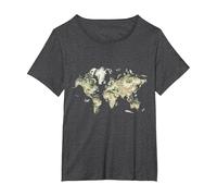 World Map Educational Animals Earth Geography Art T-Shirt, Women's Plus, Dark Heather Grey, 2X