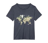 World Map Educational Animals Earth Geography Art T-Shirt, Women's Plus, Heather Blue, 2X