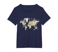 World Map Educational Animals Earth Geography Art T-Shirt, Women's Plus, Navy Blue, 2X