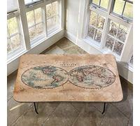 World Map Elastic Tablecloth for 4FT Folding Tables Vintage Hemispheres Design Polyester Fitted Cover 24"x48" - Ideal for Parties Events and Outdoor Use