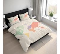 World Map Emperor Size Duvet Cover Sets - 3 Pcs Colorful Continents Bedding Set Reversible Soft Microfibre Quilt Covers & 2 Pillowcases with Zipper Closure LGS15sL