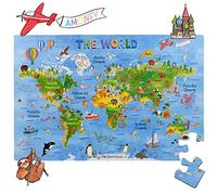 World Map Floor Puzzles With Extra Thick Pieces - Fun & Educational Map Of The World Jigsaw Puzzle, Includes 48 Pieces
