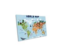 World Map for Kids Canvas Wall Art Picture Print CanvasGeeks Blue W30 inch x H20 inch x D20mm