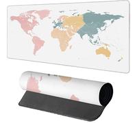 World Map Gaming Mouse Mat 1000x500x3mm, Mouse Pad Large White, Desk Mat with Stitched Edge, Mousepad with Non-Slip Rubber Base, Office Accessories, Keyboard Pad, for Gifts, Gaming, Desk Office O-4702